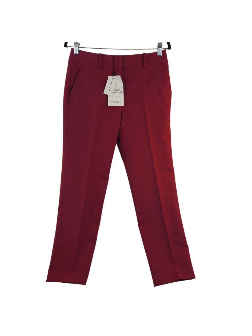 NEW Milly Nicola Straight Leg Mid-Rise Ankle Pants In Wine Red Size 2